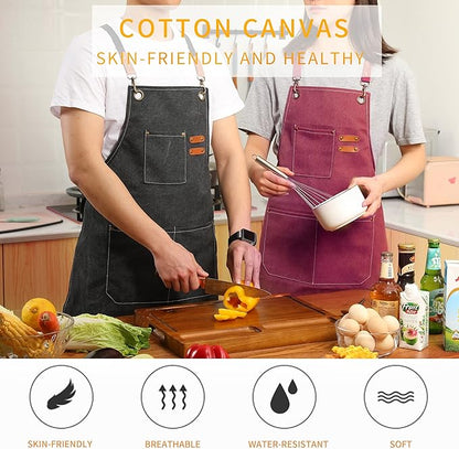 Tosewever Canvas Cross Back Chef Cotton Aprons for Men Women with Large Pockets - Image 7