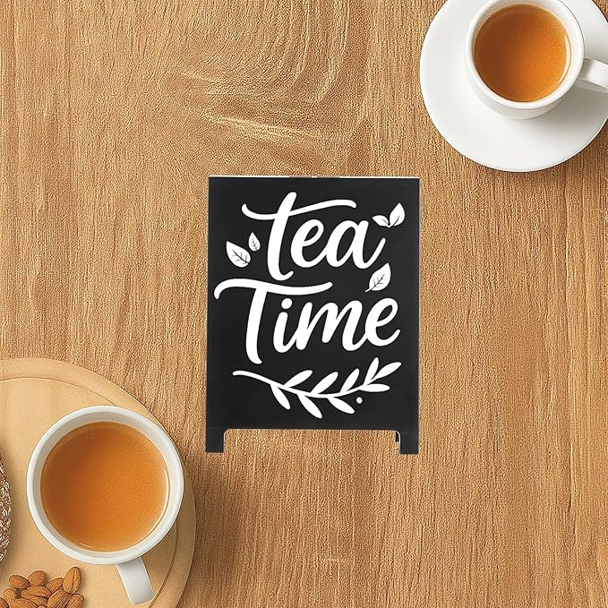 Tea Time Coffee Sign for Cafe Teas Bar Decor Signs Tea Coffee Station Accessories Gift for Coworker Women Men Home Office Kitchen Decor Plaque Table Centerpiece (Black) - Image 3