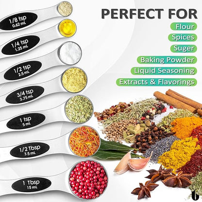 Urbanstrive 8 Pcs Upgraded Magnetic Measuring Spoons Set Stainless Steel Dual Sided for Liquid Dry Food Measuring Cups Spoons Set Fits in Spice Jar Kitchen Gadgets Including Leveler, Silver - Image 5