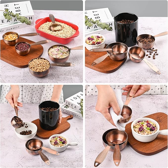 Measuring Cups and Spoons Set, 12 Pieces Stainless Steel Measuring Cup Set, Metal Copper Measuring Cups Spoons, Dry & Liquid Kitchen Measure Cup Spoon & Leveler & Measure Equivalents - Image 7