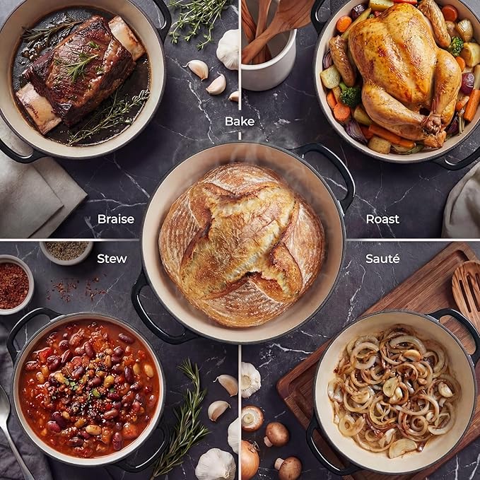 Zulay Kitchen 5 Quart Enameled Cast Iron Dutch Oven Pot with Lid – Premium Durability & Oven Safe up to 500°F – Heavy Duty Cookware Perfect for Bread Baking, Stews, Braising & Roasting – Black - Image 3