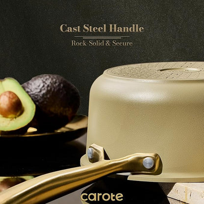 CAROTE 2Qt & 3Qt Nonstick Sauce Pan Set, Saucepan with Durable Cast Steel Handle, Oven-Safe, PFOS PFOA Free, Compatible with Gas/Electric/Induction Stovetops, Dishwasher Safe, Aluminum - Image 3