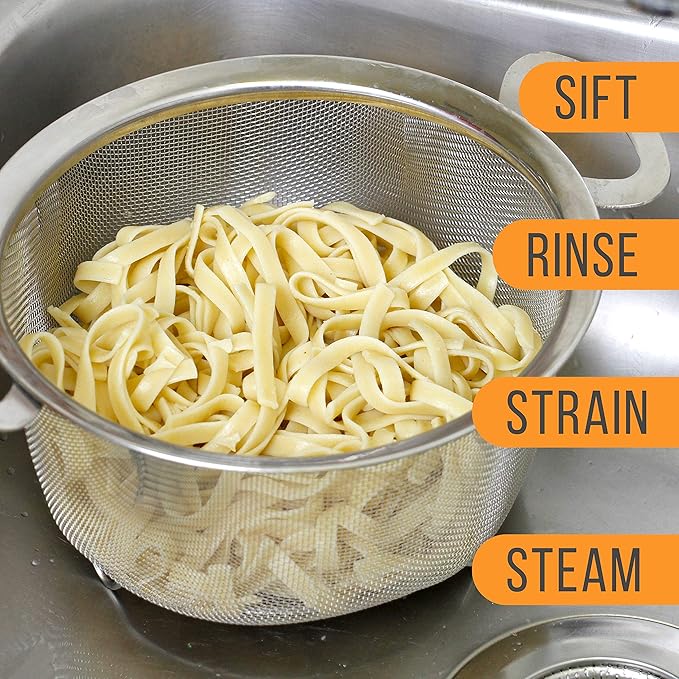 U.S. Kitchen Supply Stainless Steel Colander Strainer Basket - 3-Quart Colander with Resting Feet & Handles - Wide Rim Sieve, Stainless Steel Strainers and Colanders for Kitchen - Image 4