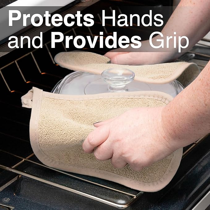 RITZ Terry Potholder & Hot Pad: Unparalleled Heat Resistant, Durable 100% Cotton – Ergonomically Designed for Optimal Grip – Easy-Care Machine Washable – 2-Pack, Latte - Image 5