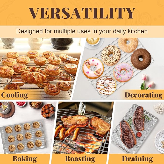 Cooling Racks for Cooking and Baking - 3 Tier Stackable Grid Wire Baking Rack for Oven Cooking, Baking, Grilling, Roasting - Dishwasher Safe Bacon Rack - Silver - Image 6