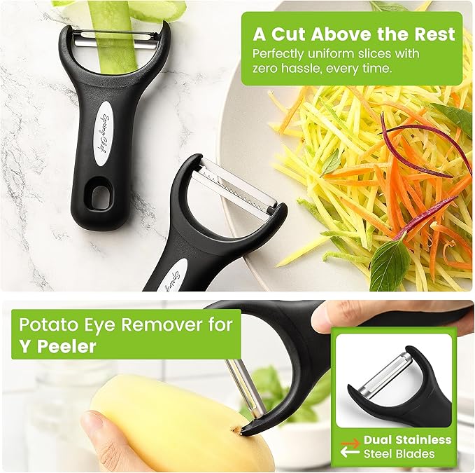 Spring Chef Premium Y & Vegetable Julienne Peeler Set for Kitchen with Stainless Steel Sharp Blades - Carrot Peelers with Comfortable Handles - Perfect for Zucchini, Cucumber, Papaya, Potato - Black - Image 7
