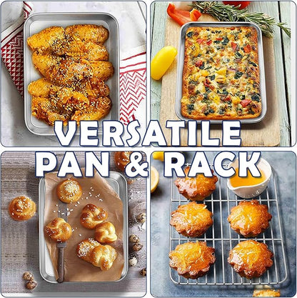 9 Inch Baking Sheet Pan with Rack Set, Joyfair Stainless Steel Toaster Oven Pans Tray & Cooling Racks for Cookie/Jelly Roll/Bacon/Meat, Commercial Metal & Rust-free, Dishwasher Safe - Image 7