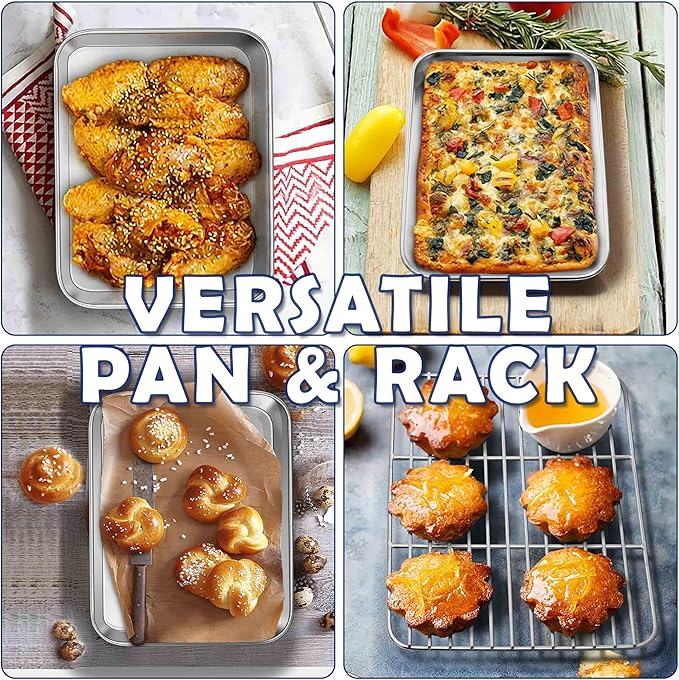 10.4 Inch Baking Sheet Pan with Rack Set, Joyfair Stainless Steel Toaster Oven Pans Tray & Cooling Racks for Cookie/Jelly Roll/Bacon/Meat, Commercial Metal & Rust-free, Dishwasher Safe - Image 7