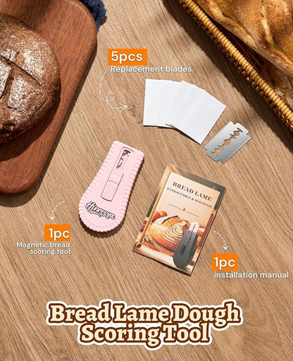 Bread Lame Sourdough Bread Baking Supplies Bread Cutter, Extractable & Magnetic Dough Cutter for Sourdough Bread, Pizza Dough and Baking Supplies, Scoring Patterns booklet & 5 Razor Blades