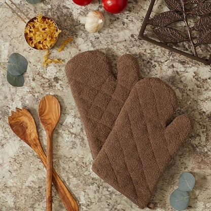 DII Basic Terry Collection 100% Cotton Quilted, Oven Mitt, Brown, 2 Piece