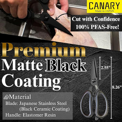 CANARY Japanese Kitchen Scissors All Purpose Heavy Duty 8.2" Matte Black, Made in JAPAN, Dishwasher Safe Come Apart Blade, Multipurpose Kitchen Shears, Sharp Serrated Japanese Stainless Steel Blade - Image 3