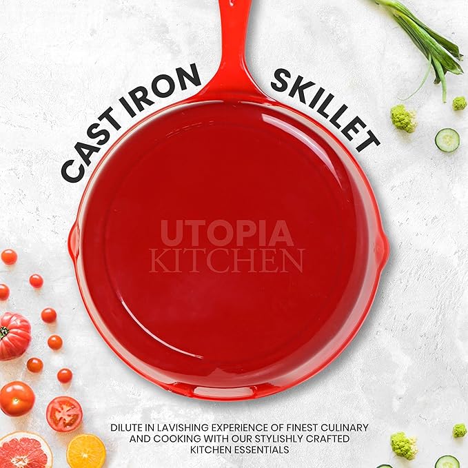 Utopia Kitchen Cast iron Skillets 3 Piece Set,Chefs Pan, Pre Seasoned Cast iron Skillets, 6, 8 & 10 Inches, Easy Use in the Oven, Stove, Grill, or Campfire, Red - Image 3