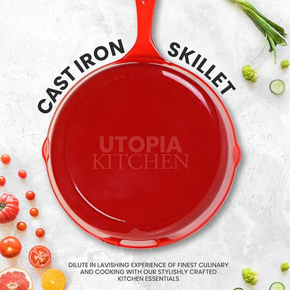 Utopia Kitchen Cast iron Skillets 3 Piece Set,Chefs Pan, Pre Seasoned Cast iron Skillets, 6, 8 & 10 Inches, Easy Use in the Oven, Stove, Grill, or Campfire, Red - Image 3