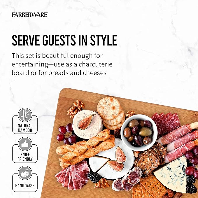 Farberware 3-Piece Wood Cutting Board Set, Reversible Chopping Boards for Meal Prep and Serving, Charcuterie Boards, Wooden Cutting Boards with Built-in Handles, Set of 3 Assorted Sizes, Bamboo - Image 4