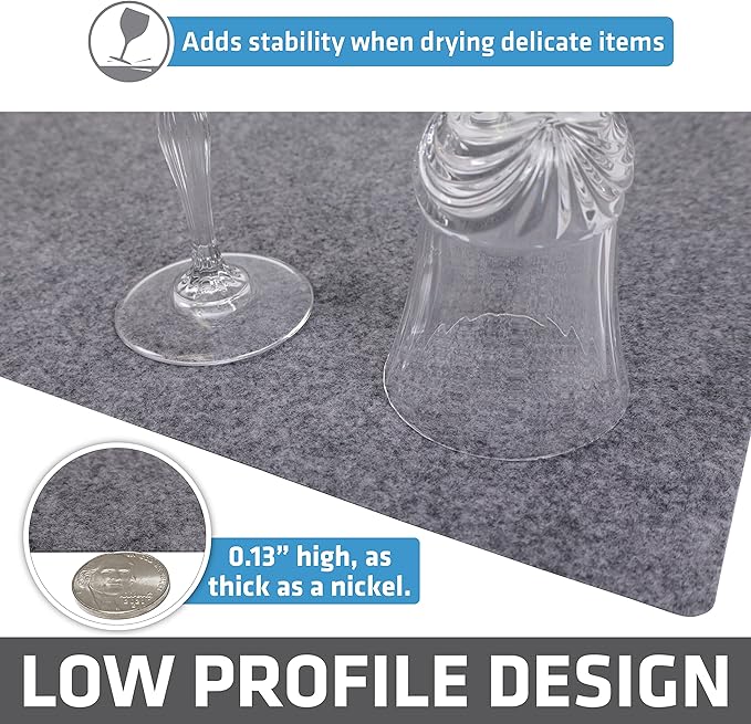 Drymate Jumbo XL Dish Drying Mat (19”x24”), Low-Profile, Super Absorbent, Quick Dry Fabric, Waterproof & Slip-Resistant, for Kitchen Counter, Trimmable, Easy to Clean (USA Made)(Light Grey) - Image 4