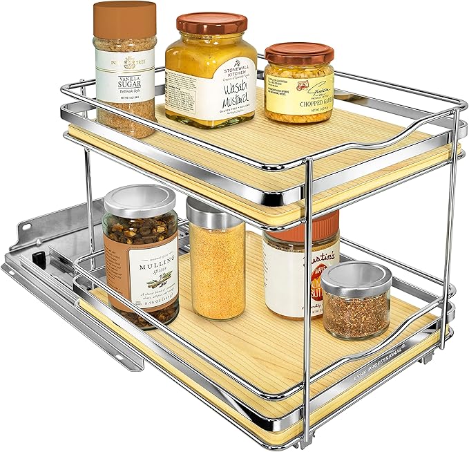 LYNK PROFESSIONAL® Élite™ Pull Out Spice Organization for Cabinets - 8-3/8 inch Wide – Spice Rack for Inside Cabinets – Wood/Chrome - Sliding Spice Rack Organizer for cabinet – Spice Rack - 2 Tier - Image 8