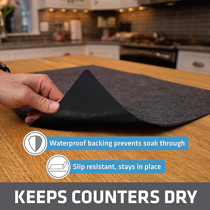 Drymate Jumbo XL Dish Drying Mat (19”x24”), Low-Profile, Super Absorbent, Quick Dry Fabric, Waterproof & Slip-Resistant, for Kitchen Counter, Trimmable, Easy to Clean (USA Made)(Charcoal) - Image 3