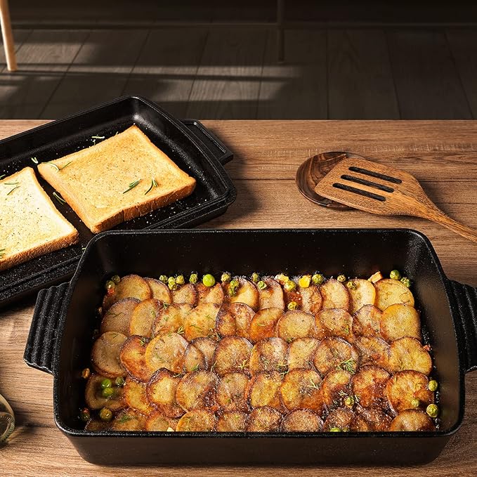 Northriver Casting 2-In-1 Pre Seasoned Cast Iron Dutch Oven With Skillet Lid,Casserole Dish,Rectangular Baking Pan,Griddle Pot Set, 6QT, 9"x13" - Image 2