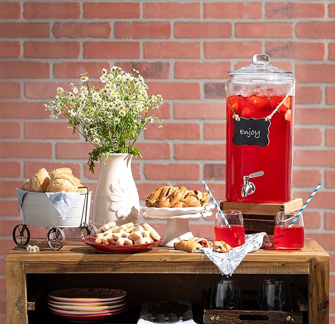 2 Gallon Beverage Dispenser with Stainless Steel Spigot + Marker & Chalkboard 100% Leakproof Glass Drink Dispenser for Parties with Spout, Airtight Beverage Serveware for Water Juice Laundry - Image 2