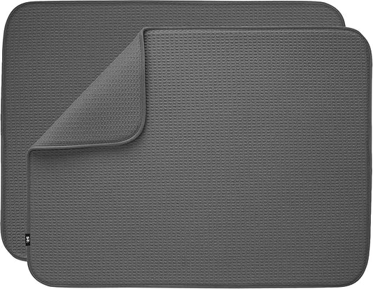 S&T INC. Dish Drying Mat XL 2 Pack, 18” x 24”, Absorbent Microfiber Kitchen Counter Mat, Dish Drying Pad for Dishes, Utensils, Pots and Pans, Extra Large, Charcoal Grey by STINC