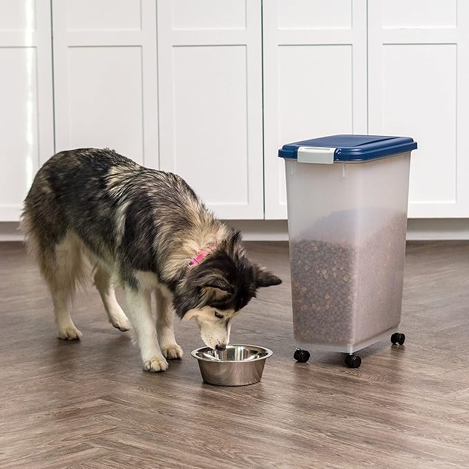 IRIS USA Dog Food Storage Container 38 lb, Airtight Large Pet Food Storage Bin with Wheels, for Dog Cat Bird Chicken Food, Holds Up to 38 Lbs, Keep Fresh, BPA Free, Made in USA, Navy - Image 6