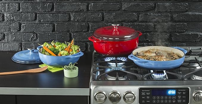 Lodge 4.5 Quart Enameled Cast Iron Dutch Oven with Lid – Dual Handles – Oven Safe up to 500° F or on Stovetop - Use to Marinate, Cook, Bake, Refrigerate and Serve – Caribbean Blue - Image 4