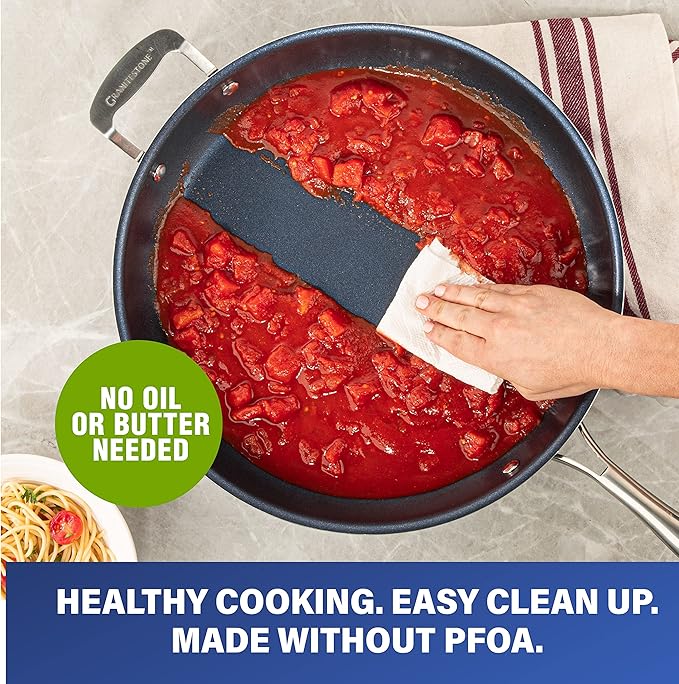 Granitestone 14 Inch Frying Pan with Lid, Non Stick Skillet for Cooking, Nonstick Diamond Coated Large Frying Pan, Family Sized, Oven & Dishwasher Safe Up to 500°F, 4.5 Qt Aluminum Skillet, Blue - Image 5