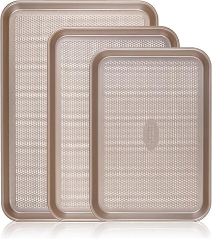 Baker's Secret Baking Sheet Pan Set, 3x Cookie Sheets for Oven, Diamond Texture Premium Air Flow, Set of 3 Baking Trays, Extra Thick 0.6mm with Diamond Base PFOA, PFOS, PTFE and PFAS free by BakersSecret