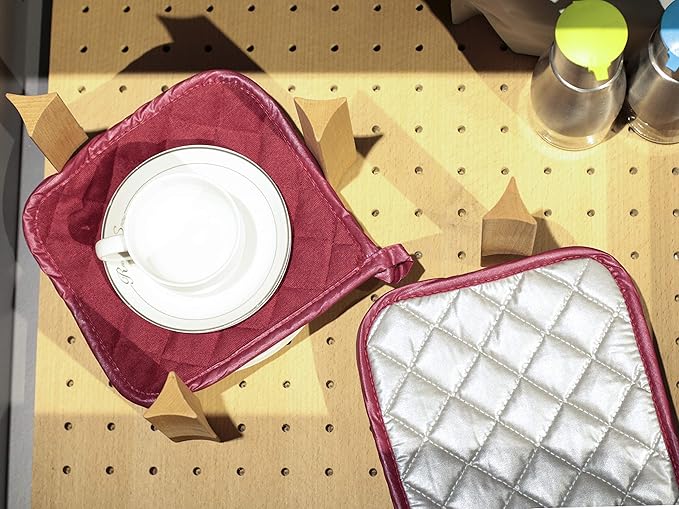 Pot Holders Cotton Made Machine Washable Heat Resistant Potholder, Pot Holder, Hot Pads, Trivet for Cooking and Baking (5, Ruby) - Image 6