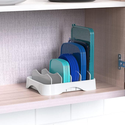 Simple Houseware Food Container Lid Organizer, Adjustable Dividers Lids Storage, 10''x8'', White - Image 3