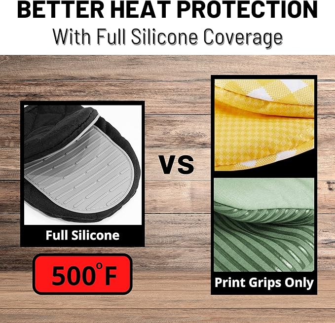 Oven Mitts Heat Resistant – (Black Color) Mini Oven Mitts, Silicone Gloves Heat Resistant, Kitchen Gloves for Cooking, Silicone Oven Mitts & Pot Holders Sets, Kitchen Pot Holders & Oven Mitts Sets