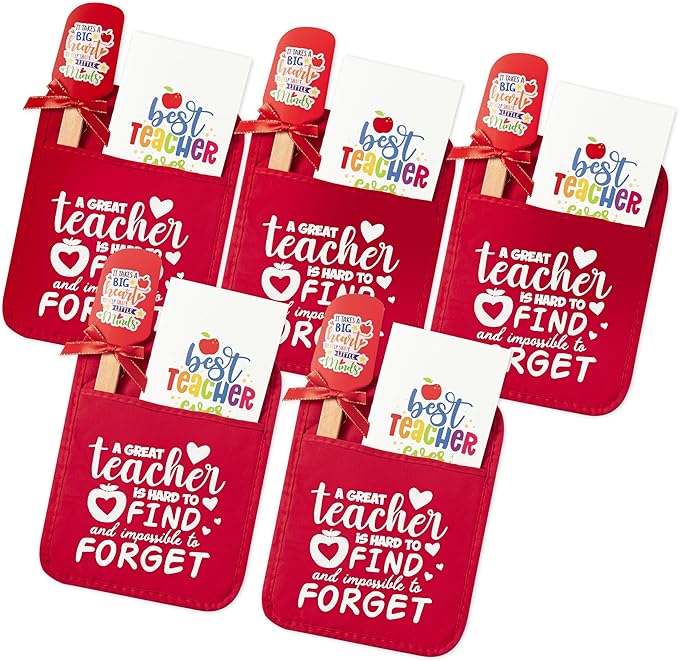 R HORSE Teacher Appreciation Gifts -5 Pack Red Funny Pot Holder Set, Heat Resistant Oven Mitt with Silicone Spatula & Greeting Card, Unique Gift for Teacher Appreciation Week Thank You Present