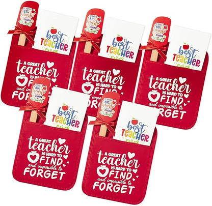 R HORSE Teacher Appreciation Gifts -5 Pack Red Funny Pot Holder Set, Heat Resistant Oven Mitt with Silicone Spatula & Greeting Card, Unique Gift for Teacher Appreciation Week Thank You Present