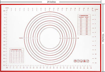 Yansumi silicone pastry non stick baking mat with measurement fondant mat with three sizes for silicone baking mat, counter mat, dough rolling mat,fondant/pie crust mat (Red, 24"L x 16"W)
