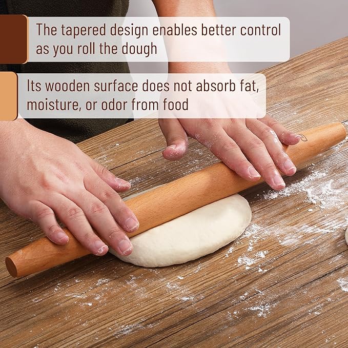 BAMBOO LAND- French Rolling Pin Set, 2 pcs, 16", 8", Natural Wood Rolling Pins for Baking - Image 5