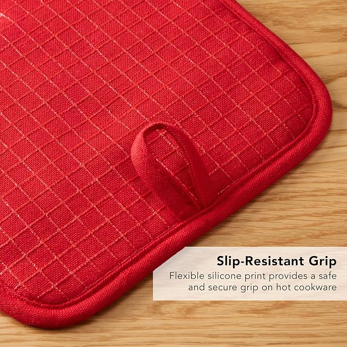 KITCHENAID Gourmet Series Gridlines Pot Holders 2-Pack Set, Heat Resistant up to 600°F, Soft Silicone Grip, Magnetic Cuff, Passion Red, 8"x8" - Image 7