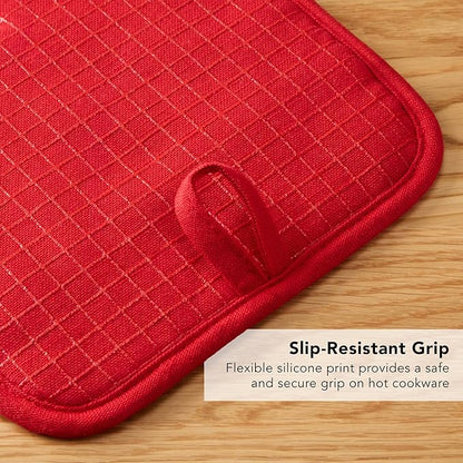 KITCHENAID Gourmet Series Gridlines Pot Holders 2-Pack Set, Heat Resistant up to 600°F, Soft Silicone Grip, Magnetic Cuff, Passion Red, 8"x8" - Image 7