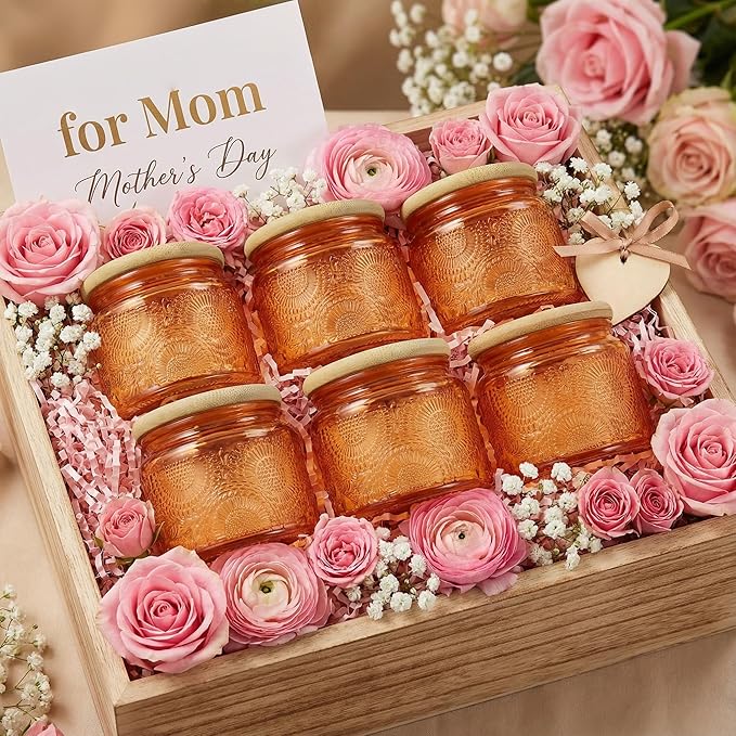 4 oz Glass Storage Jars with Airtight Bamboo Lids (6 pack, 6 Colors) - Decorative Embossed Mini Containers for Spices, Herbs, Kitchen Organization, Candle Making, Party Favors & DIY Gifts