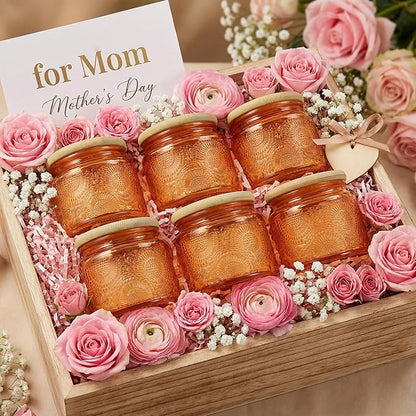 4 oz Glass Storage Jars with Airtight Bamboo Lids (6 pack, 6 Colors) - Decorative Embossed Mini Containers for Spices, Herbs, Kitchen Organization, Candle Making, Party Favors & DIY Gifts
