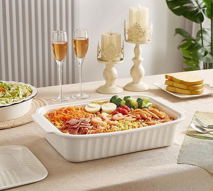 Large Baking Dish with Lid,5.5 Quart Lasagna Pan with Lid, 13.5x9 inch Ceramic Casserole Dish with Lid, Microwave, Dishwasher Safe, White - Image 3