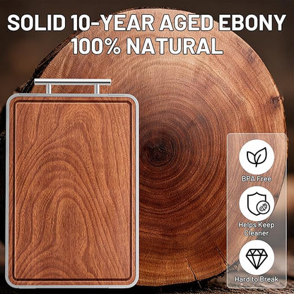 Titanium Cutting Boards For Kitchen,Ebony Wood Cutting Board,Double Sided Metal Chopping Board With Handle And Juice Groove, Idea Kitchen Appliances For Meat And Charcuterie - Image 4
