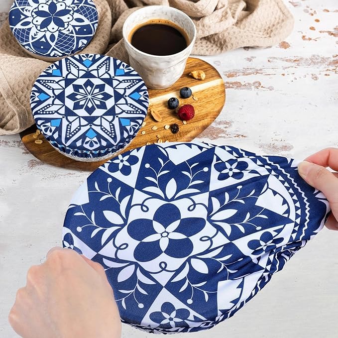 5 Pieces Bowl Covers Reusable, 5 Size Elastic Cloth Bowl Covers for Bread Proofing Stretch Food Covers Washable for Food Fruits Leftover (Geometric Floral) - Image 3