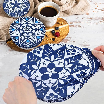 5 Pieces Bowl Covers Reusable, 5 Size Elastic Cloth Bowl Covers for Bread Proofing Stretch Food Covers Washable for Food Fruits Leftover (Geometric Floral) - Image 3