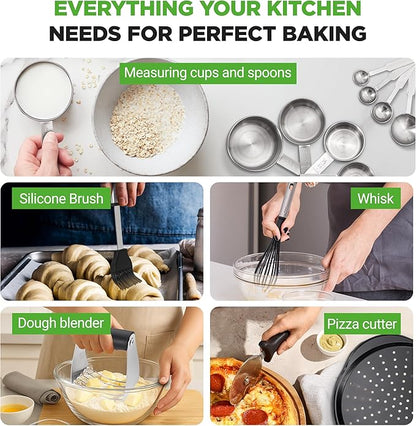 NutriChef 42-Piece Nonstick Bakeware Set | Carbon Steel Baking Pans Set with Oven Mitts, Muffin Trays, Cookie Sheets, Loaf Pan, & Accessories for Cakes, Pizza & Bread.