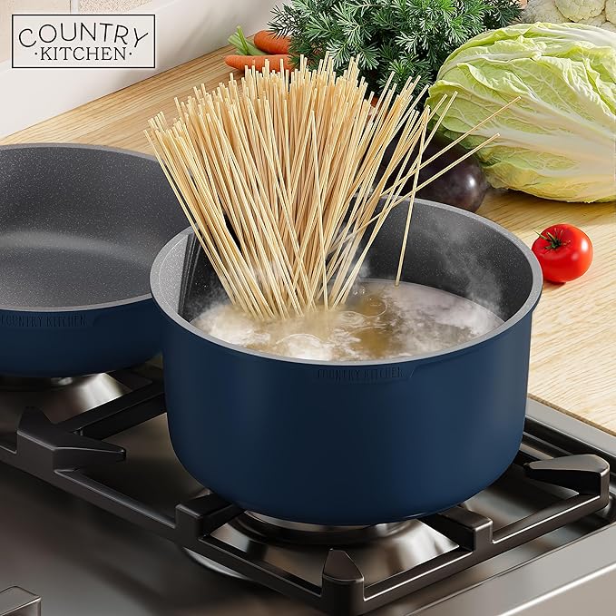 Country Kitchen Cookware Set with Removable Handle, Oven & RV Safe Pots and Pans Set, Denim, Original - Image 8
