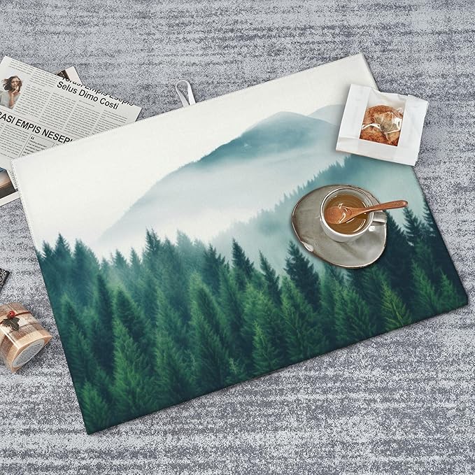 Forest Trees Mountain Dish Drying Mat 18x24 Inch, Microfiber Absorbent Fast Dry Mat Large Dish Mat Drying Kitchen Mat, Kitchen Drying Pad for Kitchen Counter Coffee Bar Decor Gifts