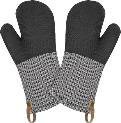 Cuisinart Heritage Kitchen Oven Mitts – Heat-Resistant Kitchen Mitts for Oven with Non-Slip Neoprene Palm, Long Cuff, and Cotton Filling – Durable Oven Gloves for Cooking, Baking, & Grilling by BestBrands