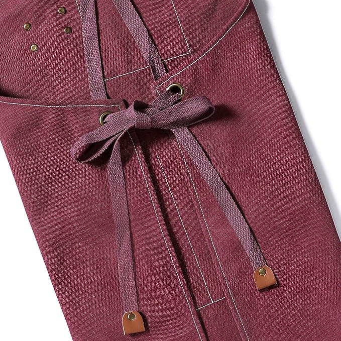 AFUN Chef Aprons for Men Women with Oversized Pockets, 16-Ounce Cotton Canvas Cross Back Heavy Duty Work Apron (Dark Red) - Image 6