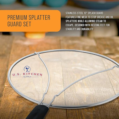 U.S. Kitchen Supply Stainless Steel Splatter Guard 13" Fine Mesh Cover, Grease & Oil, Splatter Screen for Frying Pan, Cooking Pots, with Resting Feet & Comfort Grip Handle - Image 3