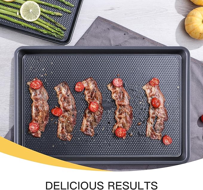 Cookie Sheets for Baking Nonstick - HONGBAKE Baking Sheet Pan Set of 3, Half/Quarter/Jelly Roll Pan for Oven with Diamond Texture Pattern, 57% Thicker Carbon Steel Cookie Trays, Dark Grey - Image 8